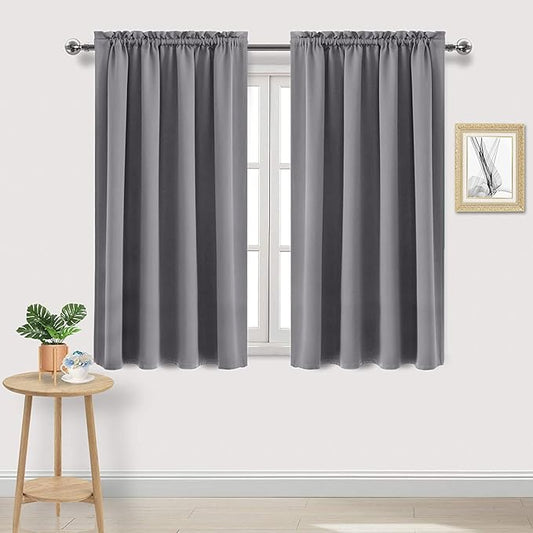 DWCN Grey Room Darkening Blackout Curtains - Thermal Insulated Privacy Energy Saving Window Curtain Drapes 52 x 45 inch Length, Set of 2 Bedroom Living Room Curtains