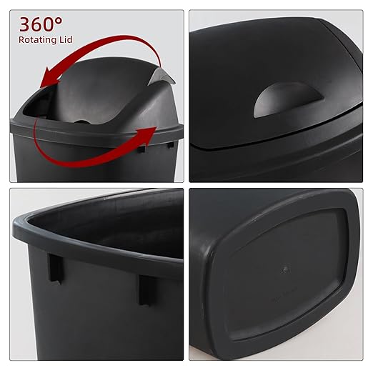 Zopnny 4-Pack Lidded Trash Can, 13 Gallon Black Plastic Garbage Bin with Lid for Office, Bedroom, Bathroom