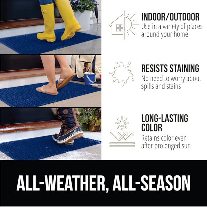 GORILLA GRIP Front Door Mat, Indoor Outdoor Ultra Absorbent HydroAbsorb Doormat, Absorbs Up to 1.7 Cups of Water, Stain and Fade Resistant, Rubber Backing Doormats, Captures Dirt, 29x17 Blue