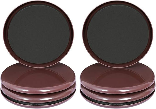 Ezprotekt 8 Pack Reusable Large Furniture Movers Sliders for Carpet, 5" Round Furniture Moving Pads, Carpet Sliders for Heavy Duty Sofa Bed Couch Fridge, Move Items Easily and Quickly (Brown)