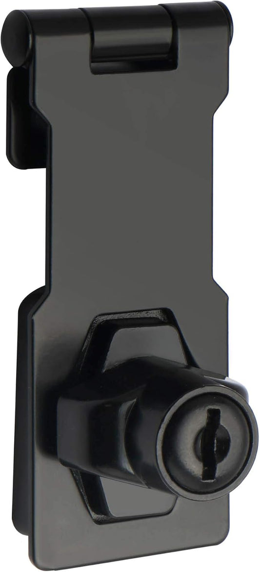 Alise Keyed Hasp Lock,3 Inch Safety Packlock Clasp Hasp Lock Latch with Lock, Black Door Hinge Lock with Keys Keyed Locking Hasp for Cabinets Closets Doors