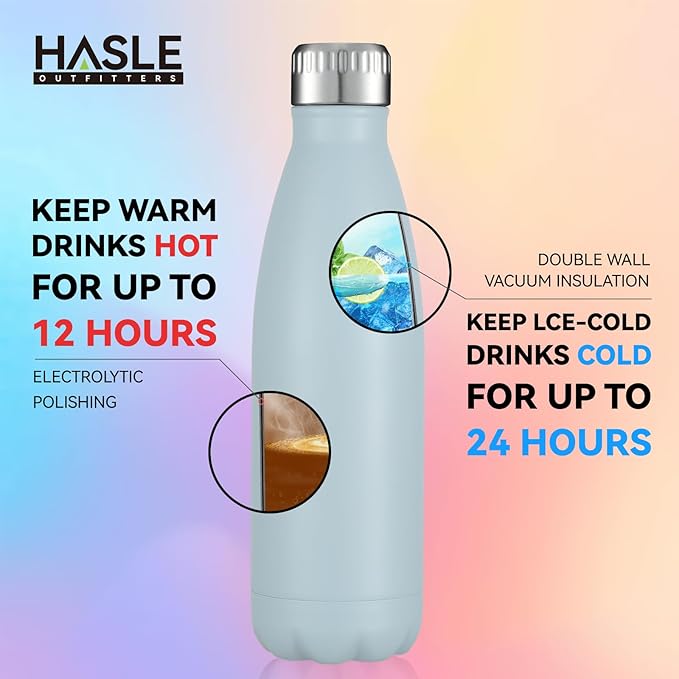 HASLE OUTFITTERS 17oz Stainless Steel Water Bottles, Vacuum Insulated Water Bottles Double Walled Powder Coated Reusable Metal Sports Water Bottles Keep Drinks Hot and Cold,Sky Light Blue, 1Pack