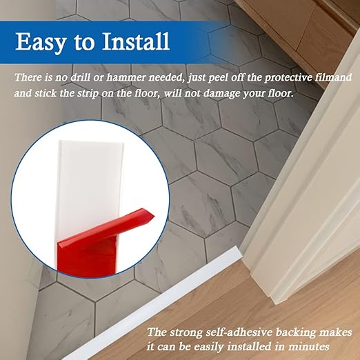 Floor Transition Strip Self Adhesive Floor Cover Strips Laminate 2" Wide Vinyl Flat Divider Transitions (5cm, 10Ft, White)