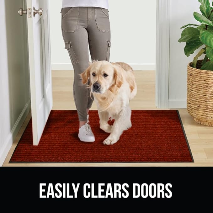 GORILLA GRIP Traffic Guard Door Mat, 60x36, Heavy Duty Welcome Mats, Commercial Office Space Doormat, Waterproof, Fade Resistant, Strong Rubber Backing, Low Profile, Shoe and Boot Scraper, Red