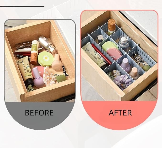 Adjustable Drawer Divider Kit – 8 Pack (White + Pink) – DIY Expandable Drawer Organizer for Dresser, Kitchen, Bathroom