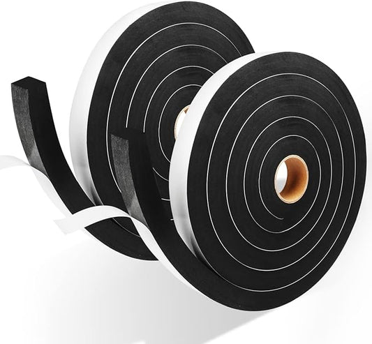 2 Rolls Foam Tape Weather Stripping Door Seal, 1'' W x 3/4'' T High Density Seal Strip, Adhesive Closed Cell Weather Strip Total 16.5 Feet Long…