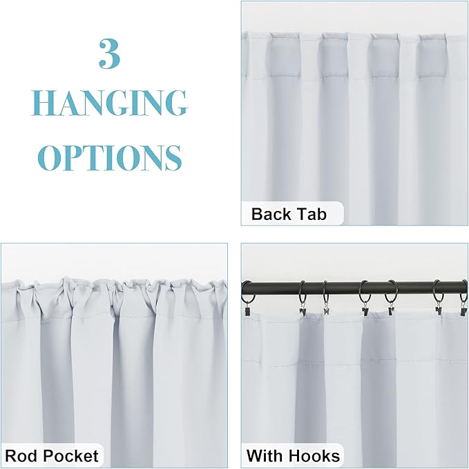 RYB HOME White Curtains for Bedroom - Room Darkening Curtains for Kitchen Cafe, Insulated Energy Saving Panels for Living Room, Back Tab Top, 42 x 45 inch, Grayish White, 1 Pair