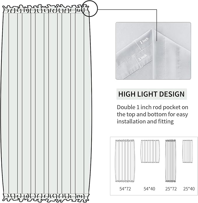 DWCN French Door Curtains – Rod Pocket Thermal Curtain for Doors with Glass Window, Kitchen and Patio Doors for Privacy, 25 X 72 Inches Long, 1 Curtain Panel with Tieback, Greyish White