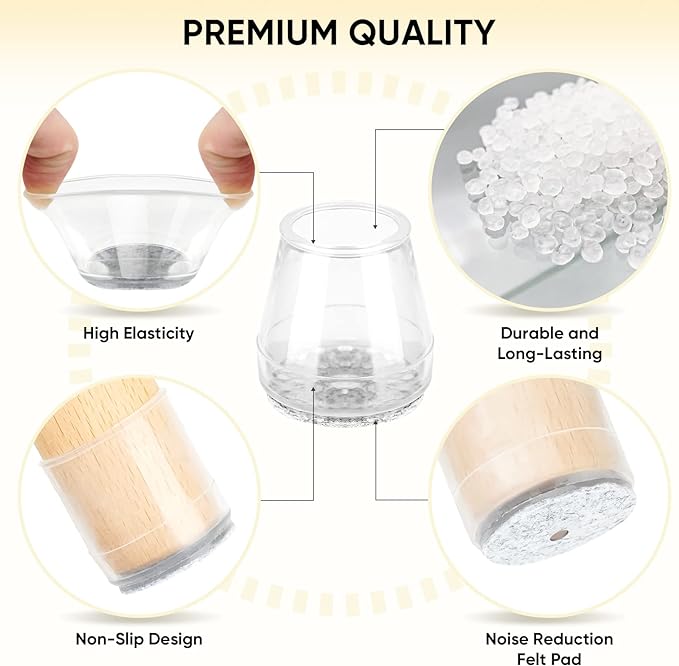 BALEINE 24 Pack Silicone Chair Leg Floor Protectors, Stool Leg Protectors Cap, Non-Slip Chair Leg Caps for Hardwood Floors (Clear Combo 24 Pack)
