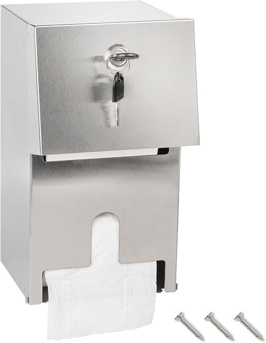 Commercial Toilet Paper Tissue Dispenser Dual Rolls Toilet Paper Holder with Lock,Heavy Duty Stainless Steel Touchless Automatic Paper Towel Dispenser with Shelf Wall Mount for Bathroom/Restroom