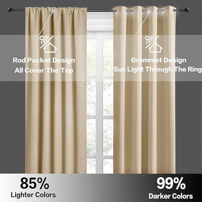 RYB HOME Blackout Curtains 84 inches Long 2 Panels Set for Living Room, Thermal Insulating Privacy Curtains & Drapes for Doorway Temporary Door Alternative Accordion Door, W 42 x L 84, Biscotti Beige