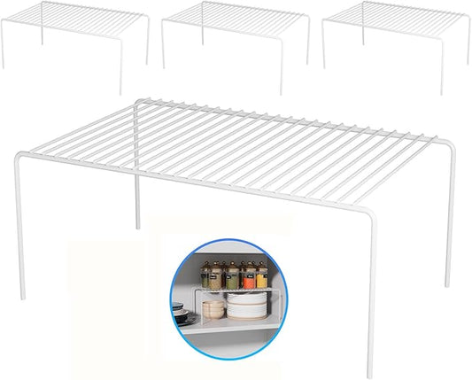 Large(15.7 x 9.4 inch)White Cabinet Storage Shelf Rack Set of 4, Rustproof Metal Wire Kitchen Counter Organizers and Storage, Spice Organization for Cabinet, Plate, Dish, Pantry, Bathroom, Fridge