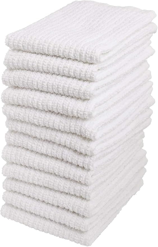 Bar Mop Cleaning Kitchen Dish Cloth Towels,100% Cotton, Machine Washable, Everyday Kitchen Basic Utility Bar Mop Dishcloth Set of 12, White