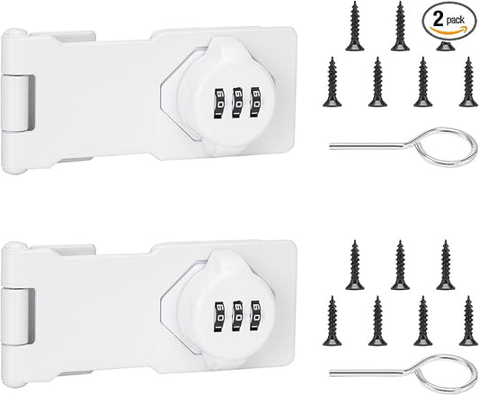 Keyless Cabinet Lock with Combination Code - 3-Digit Password Hasp Latch Lock for Drawers, Bifold Closet Door and Double Sided Door (White, 4.5 Inch, 2 Pack)