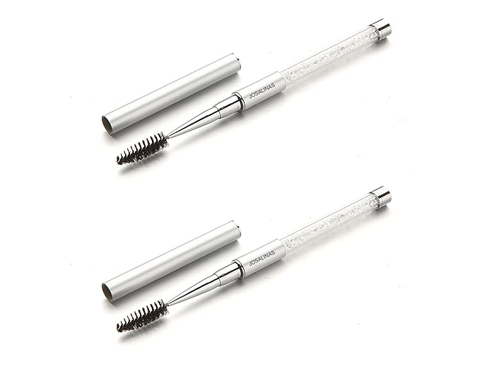 2PCS Mascara Brushes Eyebrow Eyelash Brushes Mascara Wands Spooly Applicators Eye Brushes Portable Cosmetic Brushes with Cap Spoolies Brushes for Eyelash Extensions and Eyebrows, Silver