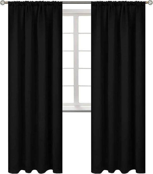 BGment 84 Inches Long Blackout Curtains for Bedroom - Thermal Insulated Room Darkening Drapes with Rod Pocket for Living Room, 52 x 84 Inch, 2 Panels, Black