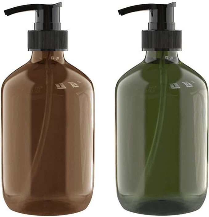 2 PCS 16 OZ Pump Bottle Plastic Pump Lotion Dispenser Empty Bottles Refillable Plastic Containers for Shampoo Lotion Body Wash, Creams, Moisturizer, Massage Oil, Multicolor