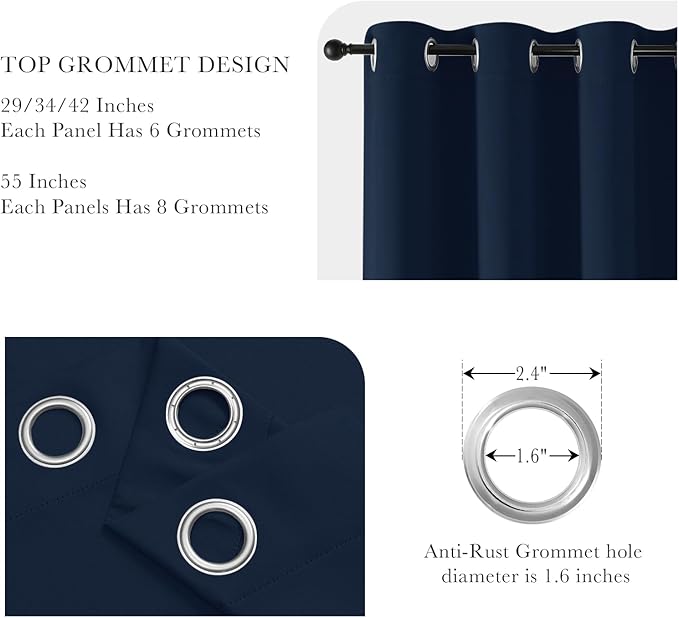 PONY DANCE Navy Blue Blackout Short Curtains for Kitchen, Room Darkening Half Window Treatment Energy Saving Privacy Grommet Drapes for RV Bathroom Basement(2 Panels, W 42 x L 36 inches)