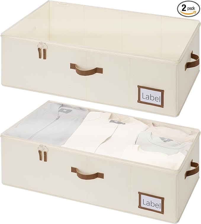 StorageWorks Under Bed Storage Bins, 10'' Underbed Storage Containers with Lid, 90L Clothes Organizer for Bedding, Blankets, Sweaters, Shoes, 2-Pack