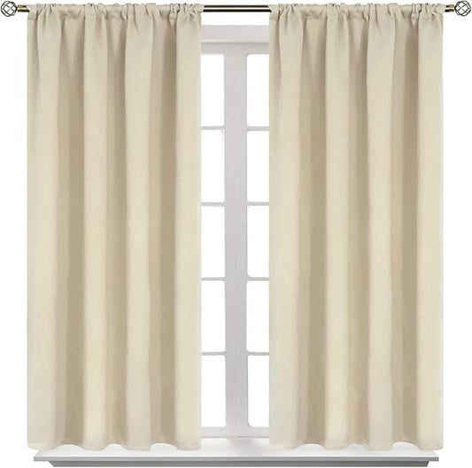 BGment Beige Blackout Curtains for Short Window - Rod Pocket 54 Inch Width Thermal Insulated Room Darkening Curtain for Bedroom Kitchen Cafe, 52 x 45 Inch, 2 Panels, Beige