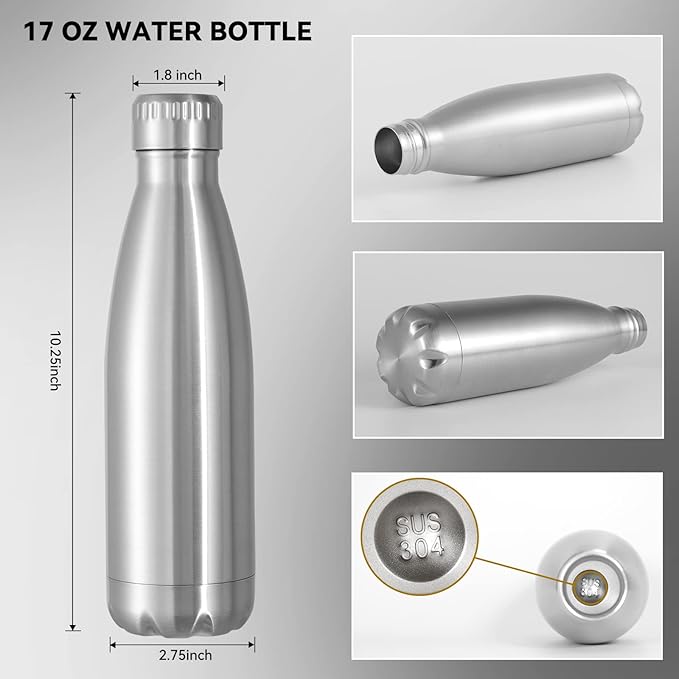 VEGOND 17oz Stainless Steel Water Bottles Bulk, Reusable Metal Sports Water Bottle Keeps Drink Hot and Cold, BPA Free Double Wall Vacuum Cola Shape Insulated Water Bottles for Camping Gym, 8 Pack