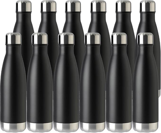 MEWAY 17oz Sport Water Bottle 12 Pack Vacuum Insulated Stainless Steel Leak-Proof Double Wall Cola Shape Water Bottle,Keep Drinks Hot & Cold (Black,12 Pack)