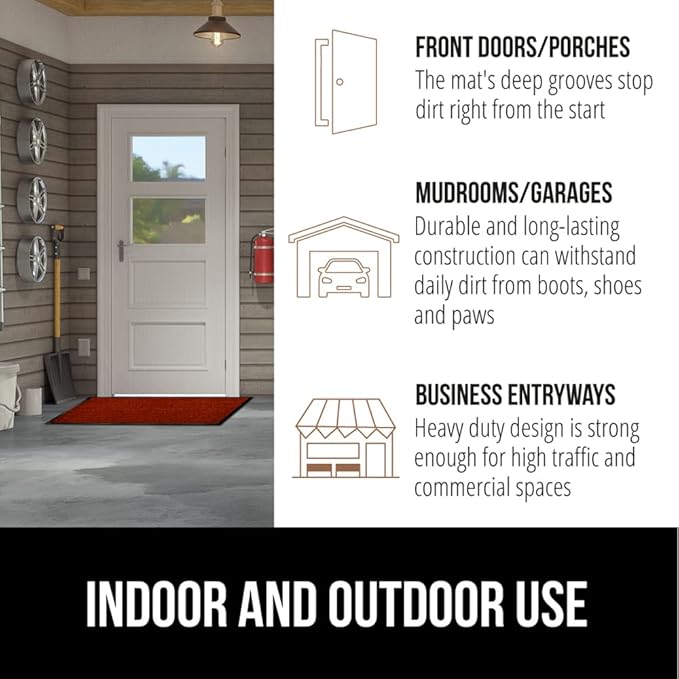 GORILLA GRIP Traffic Guard Door Mat, 2 Pack, Heavy Duty Waterproof Doormat, Commercial Office Space Welcome Mats, Stain and Fade Resistant, Low Profile, Strong Rubber Backing, 29x17, Red