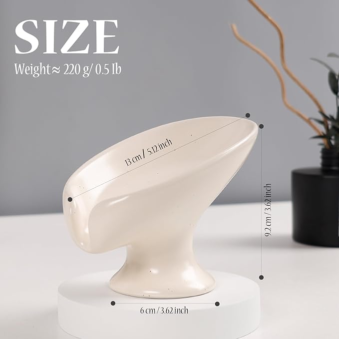 Soap Dish, Self Draining Bar Soap Holder for Bathroom Sink, Leaf Shaped Drainage Ceramic Speckled Soap Dish Porcelain Decorative Soap Dishes, ANTIS'S HOME