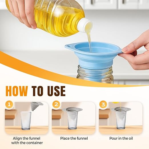 Kitchen Funnel Set 3 Pack, Collapsible Silicone Funnels for Filling Water Bottles & Small Bottles | Food-Grade, Easy Clean & Space-Saving (Gray)