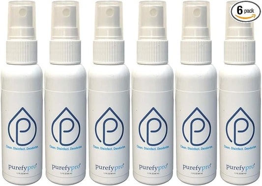Purefypro Disinfectant Spray (1.7oz, 6 Pack) - No Rinse. No Residue. Kills 99.9999% Norovirus, HIV, Hepatitis, Flu, Monkeypox Virus, and Fungi, MRSA VRE, Drug Resistant Germs. (On The Go)