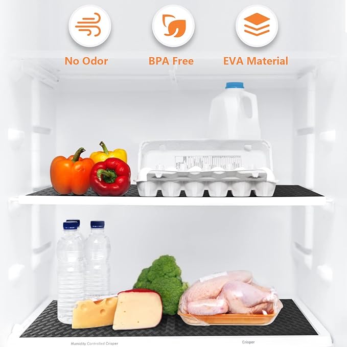 Shelf Liners for Kitchen Cabinets Refrigerator Liners Waterproof & Oil-Proof Kitchen Cupboard Liner Non-Slip Drawer Mats EVA Non Adhesive Fridge Liner for Shelves - Black 17.5 x 78.7 Inch