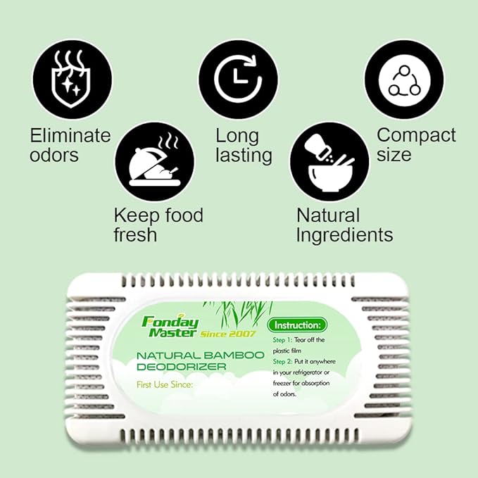 4Packs Fonday Refrigerator Deodorizer Odor Eliminator for Fridges Freezers Coolers Lunch Boxes Bamboo Charcoal More Effective Than Baking Soda