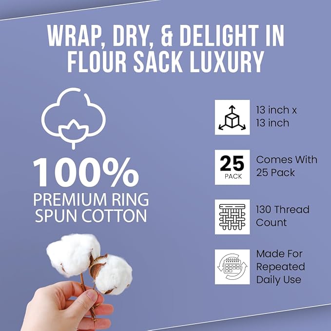 Dish Cloths Cotton| Kitchen Wash Cloth| Shop Towels Absorbent and Lint Free Flour Sack| Dishcloths for Kitchen Washing Dishes|Thick Absorbent Quick Dry Dish Rags | 24 Pack 13"x13" White
