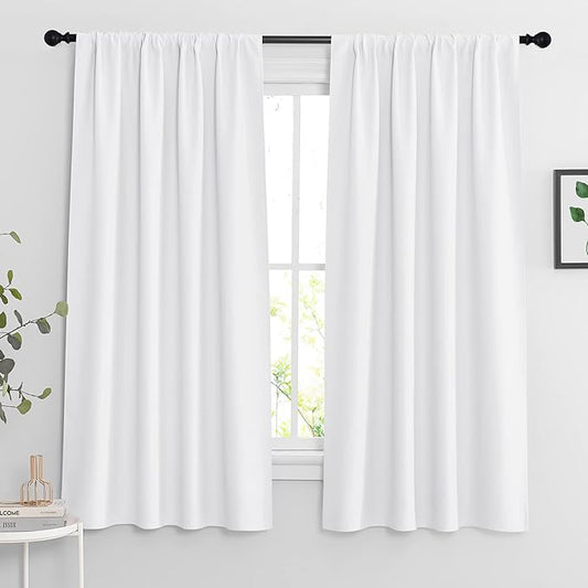 RYB HOME Blackout Curtains 63 inches Long - Energy Saving Insulation Large Window Curtain Blinds for Bedroom Living Room Dining Basement Home Office, W 62 x L 63 per Panel, Pure White, 2 Pcs