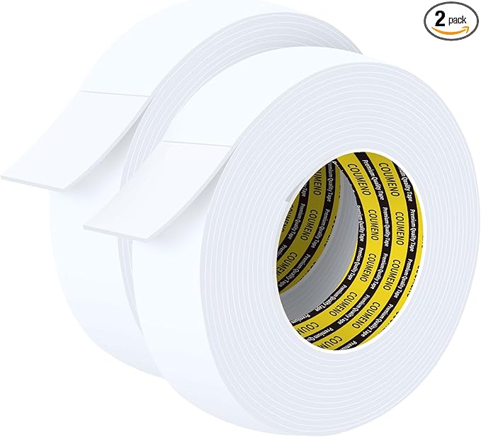 2 Pack Single-Sided Adhesive White Foam Tape 1.2inX16.4FT Single-Sided Sealing Strip Foam Pad Sponge Tape Window Weatherproof, Self-Adhesive Insulation Sealing Tape