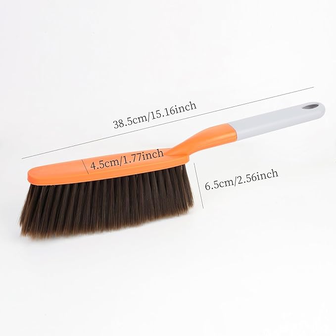 1 Pack 15" Hand Broom Brush,Soft Bristle Cleaning Brush,Counter Brush, Crumb Debris Sweeping Brush,Dusting Brush,Comfort for Car Bed Couch Desk Sofa Furniture Clothes,Small Particles Hair Remover