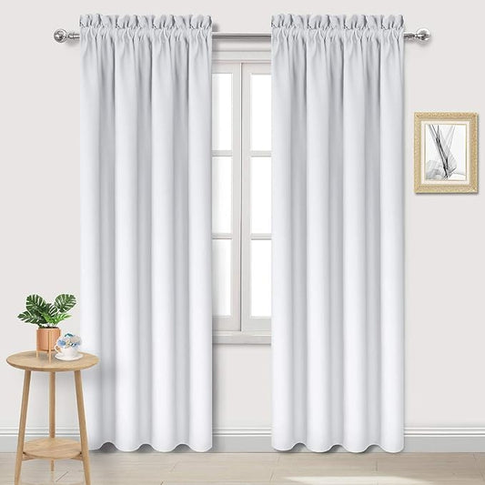 DWCN Blackout Curtains for Bedroom – Thermal Insulated Room Darkening Drapes for Living Room, Greyish White, W 42 x L 84 Inch, Set of 2 Rod Pocket Curtain Panels