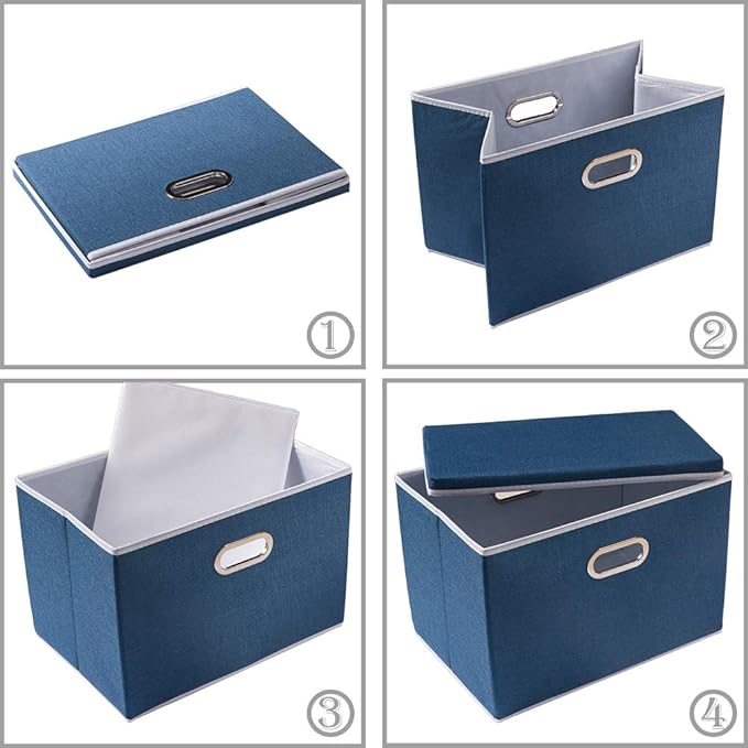 PRANDOM Extra Large Collapsible Storage Bins with Lids [3-Pack] Linen Fabric Foldable Storage Baskets Boxes Organizer Containers Cube with Cover for Bedroom Closet Office Nursery (22.8x15.75x13.8)