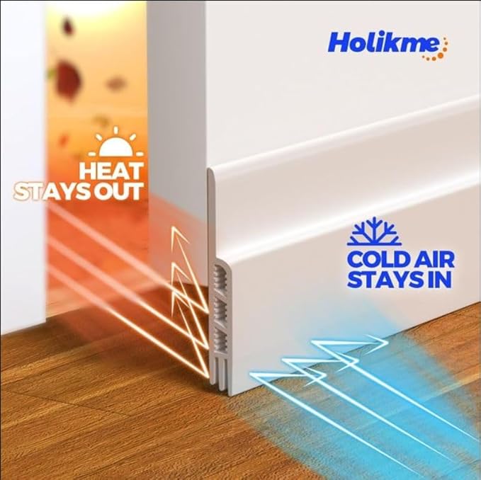 Holikme Door Draft Stopper Under Door Draft Blocker Insulator Doors Sweep Weather Stripping Noise Stopper Strong Adhesive, White