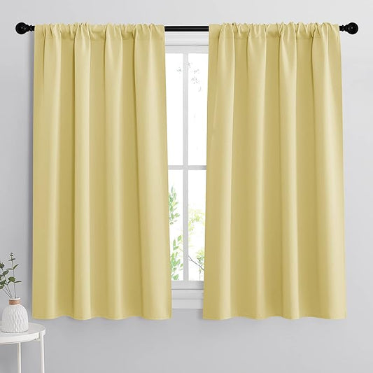 RYB HOME Blackout Curtains for Bedroom - Thermal Insulating Privacy Window Curtains for Kids Nursey Dining Bathroom Home Office Decor, Width 42 x Length 45 inches, Light Yellow, 2 Panels