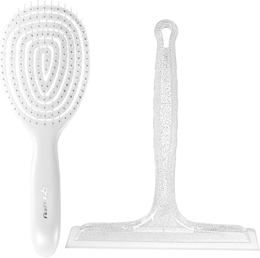 Shower Squeegee for Glass Doors, Bathroom Squeegee for Shower, Window Squeegee - Silver Comb and Squeegee Set for Hair Care and Glass Cleaning, by LTLUTU