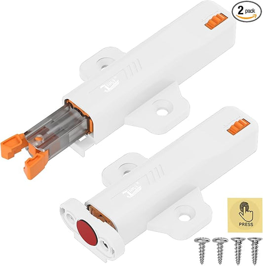 Jiayi Push to Open Door Catches Heavy Duty 2 Pack Push Opener Door Latch for Cupboard White Touch Open Latches for Closet Closing Wardrobe Closure Spring Push Latch