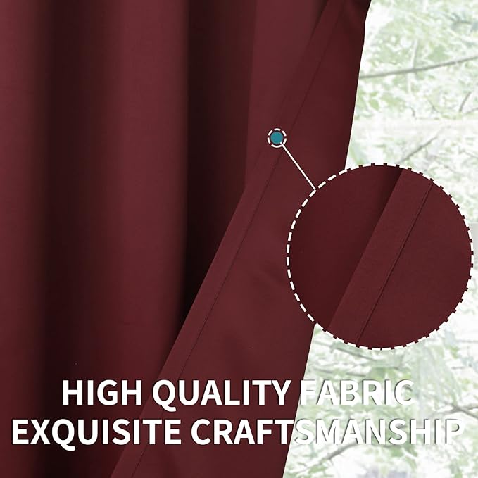 BGment Burgundy Blackout Curtains 63Inches Long for Bedroom - Wine Red Thermal Insulated Window Treatments with Rod Pocket Room Darkening for Christmas Living Room, 52 x 63 Inch, 2 Panels