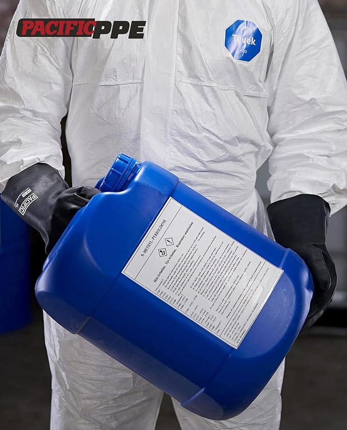 PACIFIC PPE Chemical Resistant Gloves, Heavy Duty Industrial Rubber Gloves, Resist Acid, Alkali and Oil, 12.6", Medium