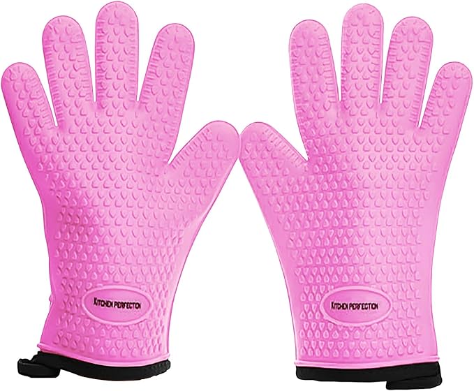 KITCHEN PERFECTION S Silicone Smoker Oven Gloves -Extreme Heat Resistant BBQ Gloves -Handle Hot Food Right on Your Grill Fryer Pit|Waterproof Oven Mitts |Superior Value Set+3 Bonuses