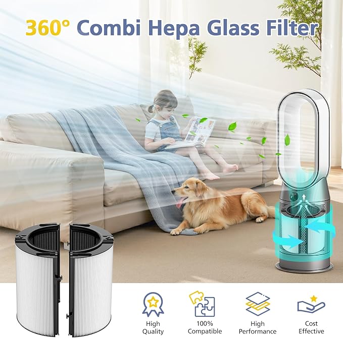 Upgraded 2-in-1 Replacement Filter Compatible with Dyson TP07 TP10 HP10 TP06 HP06 TP04 HP04 PH02 PH01 PH03 PH04 HP09 TP09 HP07 Air Purifier, 360°Combi Glass H13 True Hepa+ Activated Carbon Filter