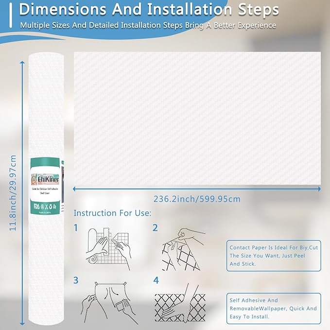 Self-Adhesive Shelf Liner Kitchen Liner, Waterproof Backed Paper Easy Peel and Stick Contact Liner Without Residue for Decor Your Desk Surface, Kitchen Countertops (Clear, 11.8 x 236.2 inches)