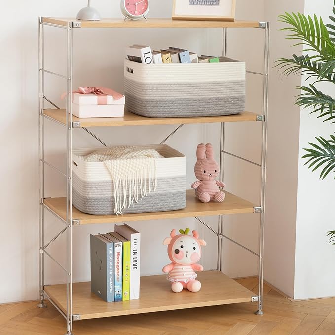 Large Storage Basket for Organizing, Woven Rope Basket for Shelves, Closet Organizer Bins for Clothes, Blanket, Toys, Baby Nursery Storage, 17.7" x 13" x 7.87", 2 Packs Gradient Grey