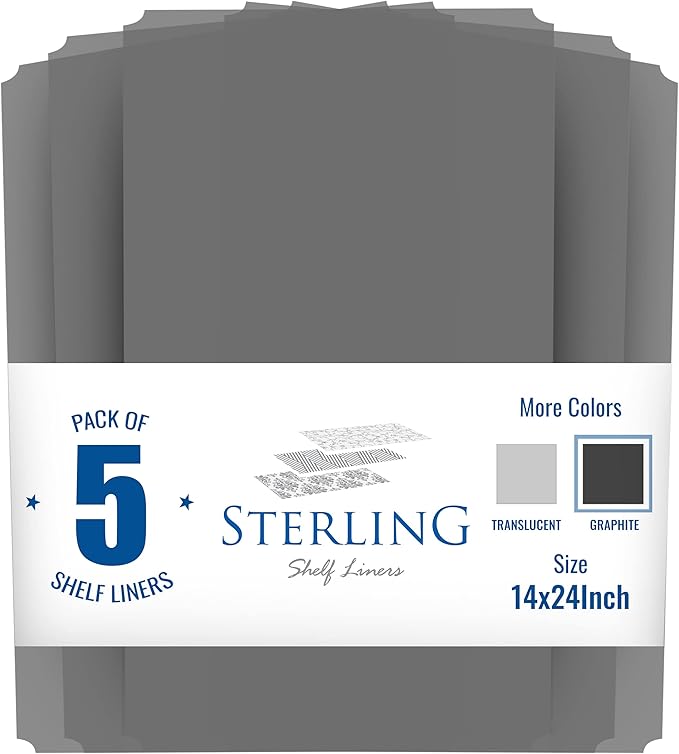 Shelf Liners for Wire Shelf System: Set of 5 in Graphite: 13.4 x 23.2 inch: Plastic Wire Shelving Shelf Mats