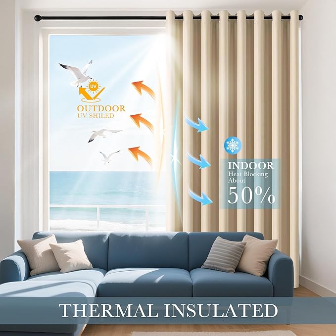 PONY DANCE Blackout Curtains Short, Half Window Curtains Tiers Solid Microfiber Valances Panels Thermal Insulated for Bathroom Window, 2 Panels, 42 Wide by 40 inch Long, Biscotti Beige